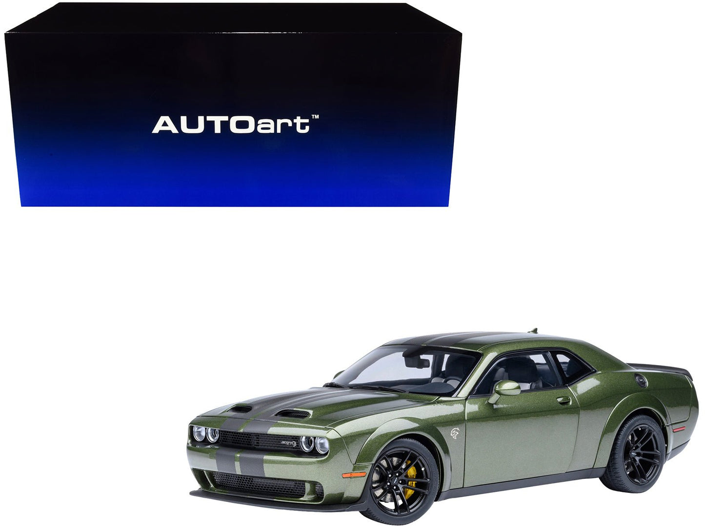 2022 Dodge Challenger SRT Jailbreak F8 Green with Carbon Stripes 1/18 Model Car by Autoart free shipping USA