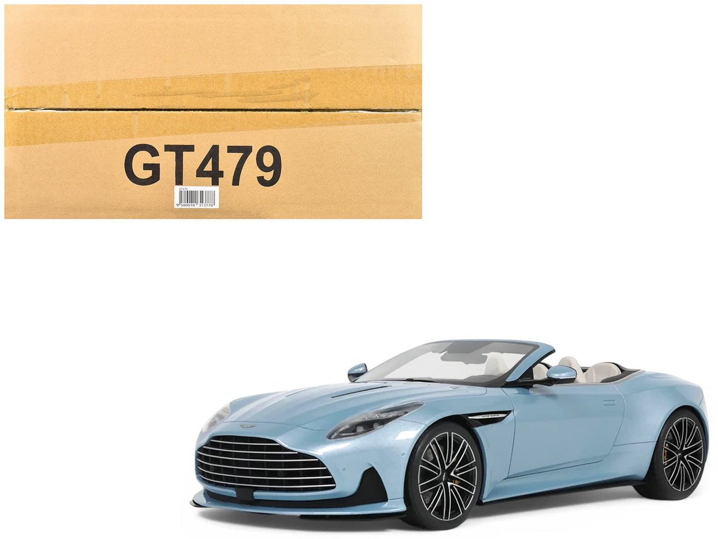 2023 Aston Martin DB12 Volante Caribbean Blue Pearl with White Interior 1/18 Model Car by GT Spirit free shipping USA