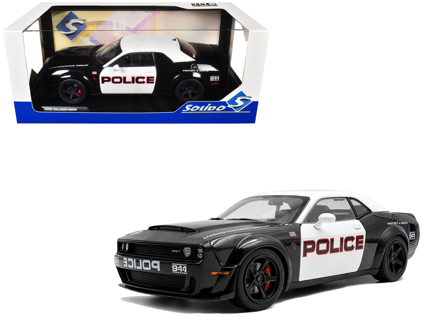 2023 Dodge Challenger Demon "Police" Black and White 1/18 Diecast Model Car by Solido free shipping USA