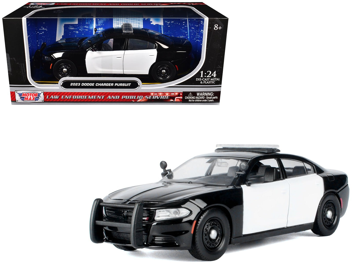 2023 Dodge Charger Pursuit Police Car Black and White "Law Enforcement and Public Service" Series 1/24 Diecast Model Car by Motormax free shipping USA