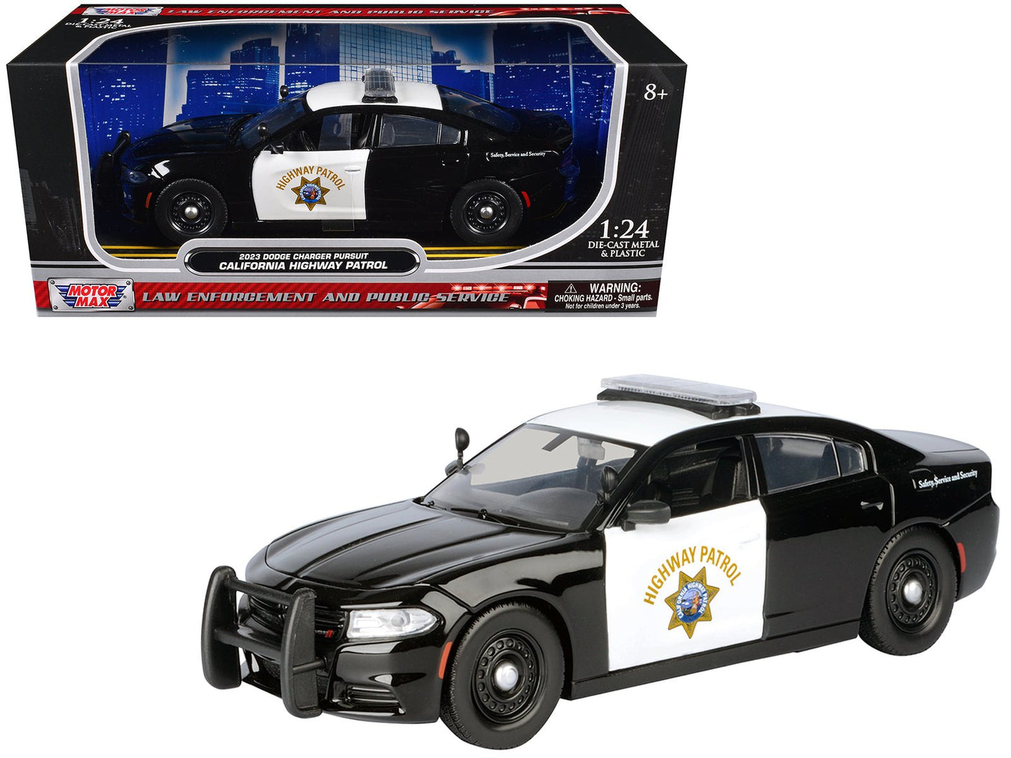 2023 Dodge Charger Pursuit Police Car "California Highway Patrol" Black and White "Law Enforcement and Public Service" Series 1/24 Diecast Model Car by Motormax free shipping USA