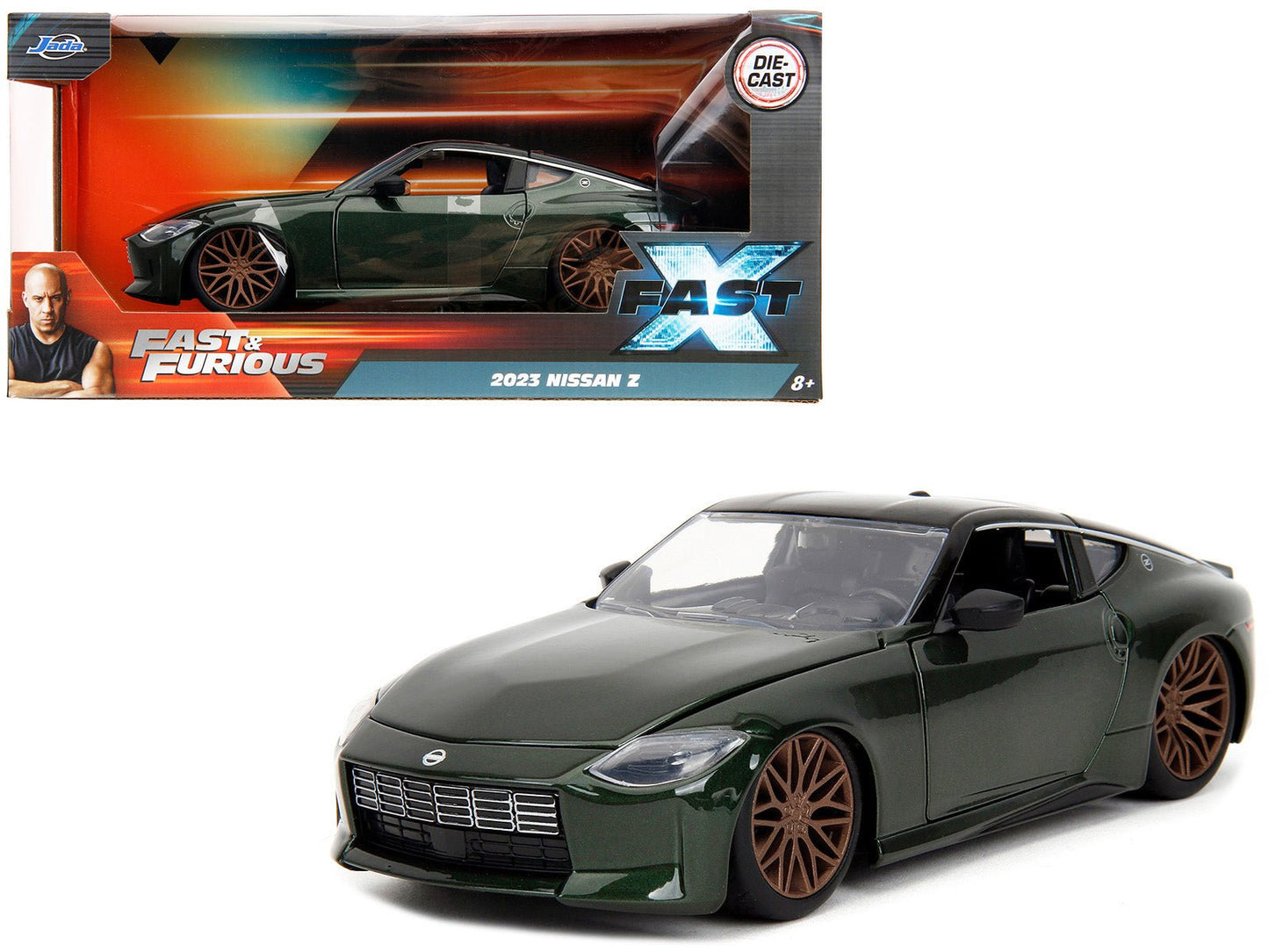 2023 Nissan Z Dark Green Metallic with Black Top "Fast X" (2023) Movie "Fast & Furious" Series 1/24 Diecast Model Car by Jada free shipping USA