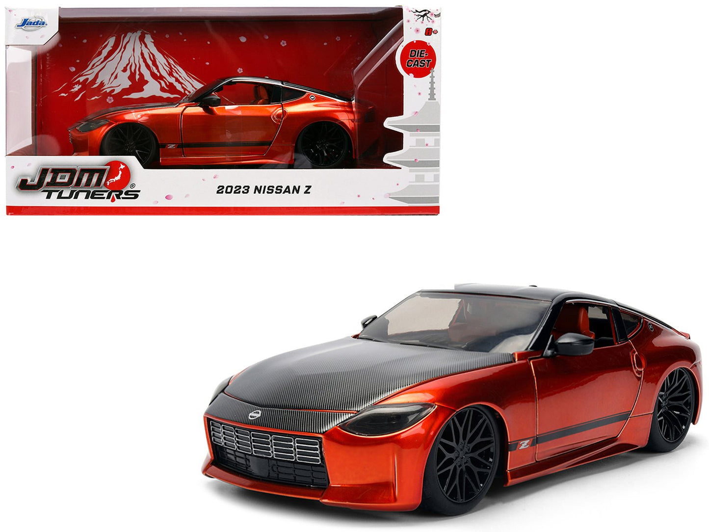 2023 Nissan Z Orange Metallic with Carbon Hood and Black Top "JDM Tuners" Series 1/24 Diecast Model Car by Jada free shipping USA