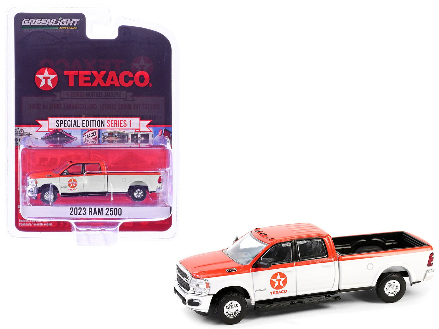 2023 Ram 2500 Pickup Truck "Texaco" Orange and White "Texaco Special Edition" Series 1 1/64 Diecast Model Car by Greenlight free shipping USA
