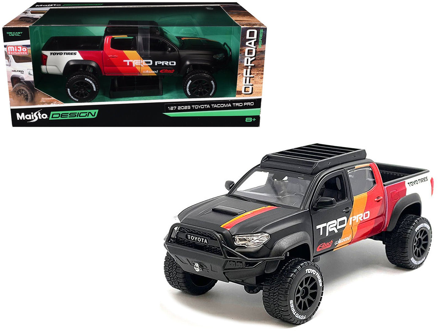 2023 Toyota Tacoma TRD PRO Off Road Pickup Truck Matt Black with Graphics and Roofrack "Maisto Design" Series 1/27 Diecast Model Car by Maisto free shipping USA