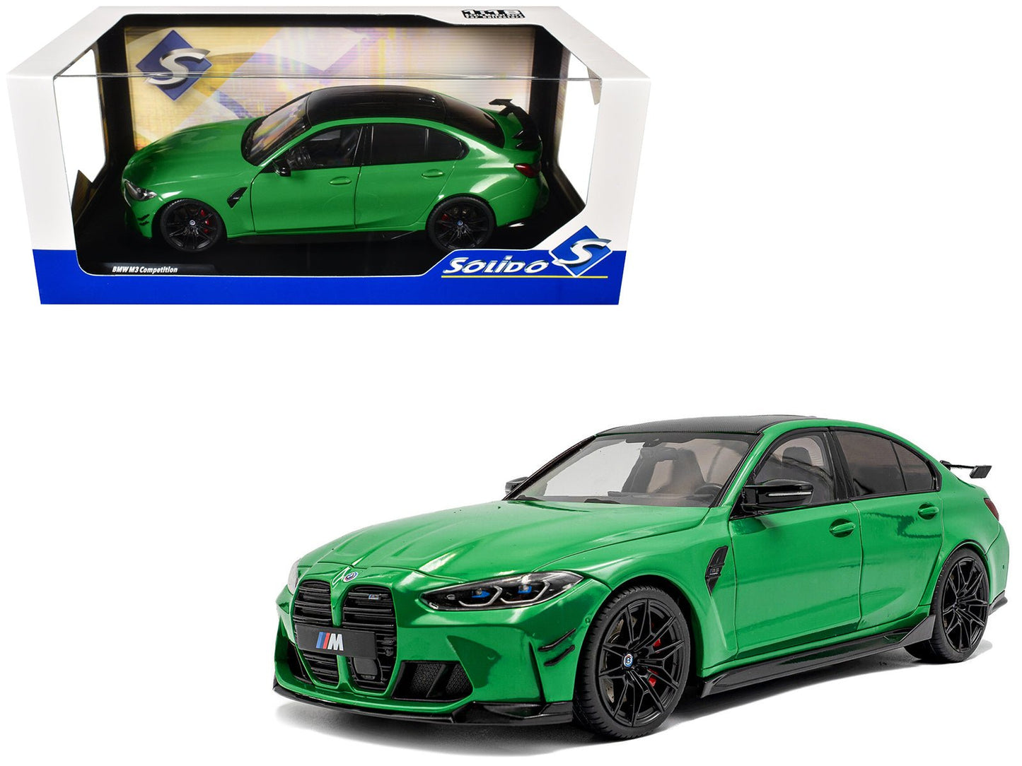 2024 BMW M3 Competition Signal Green with Carbon Top 1/18 Diecast Model Car by Solido free shipping USA