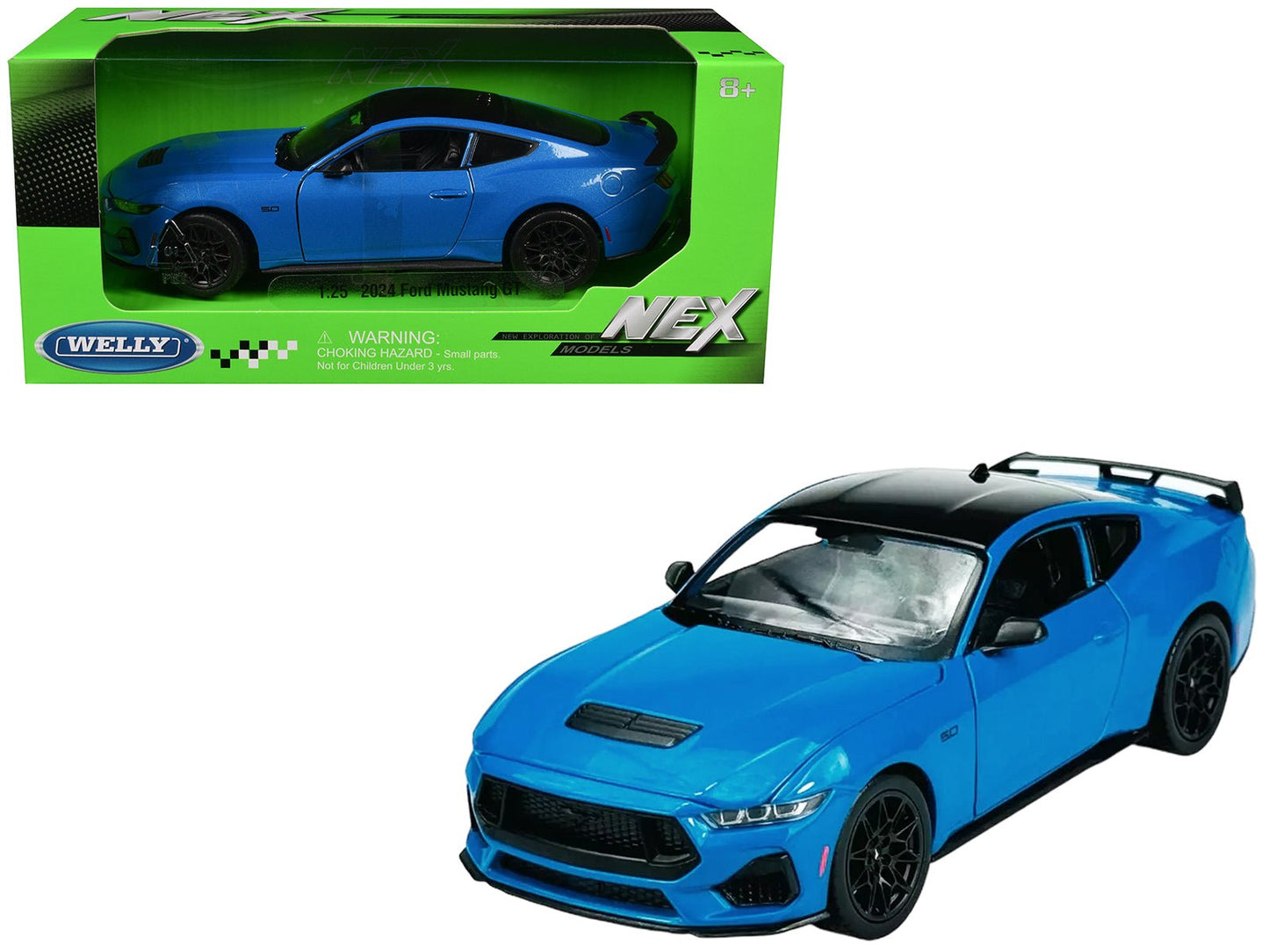 2024 Ford Mustang GT 5.0 Blue with Black Top "NEX Models" Series 1/25 Diecast Model Car by Welly free shipping USA