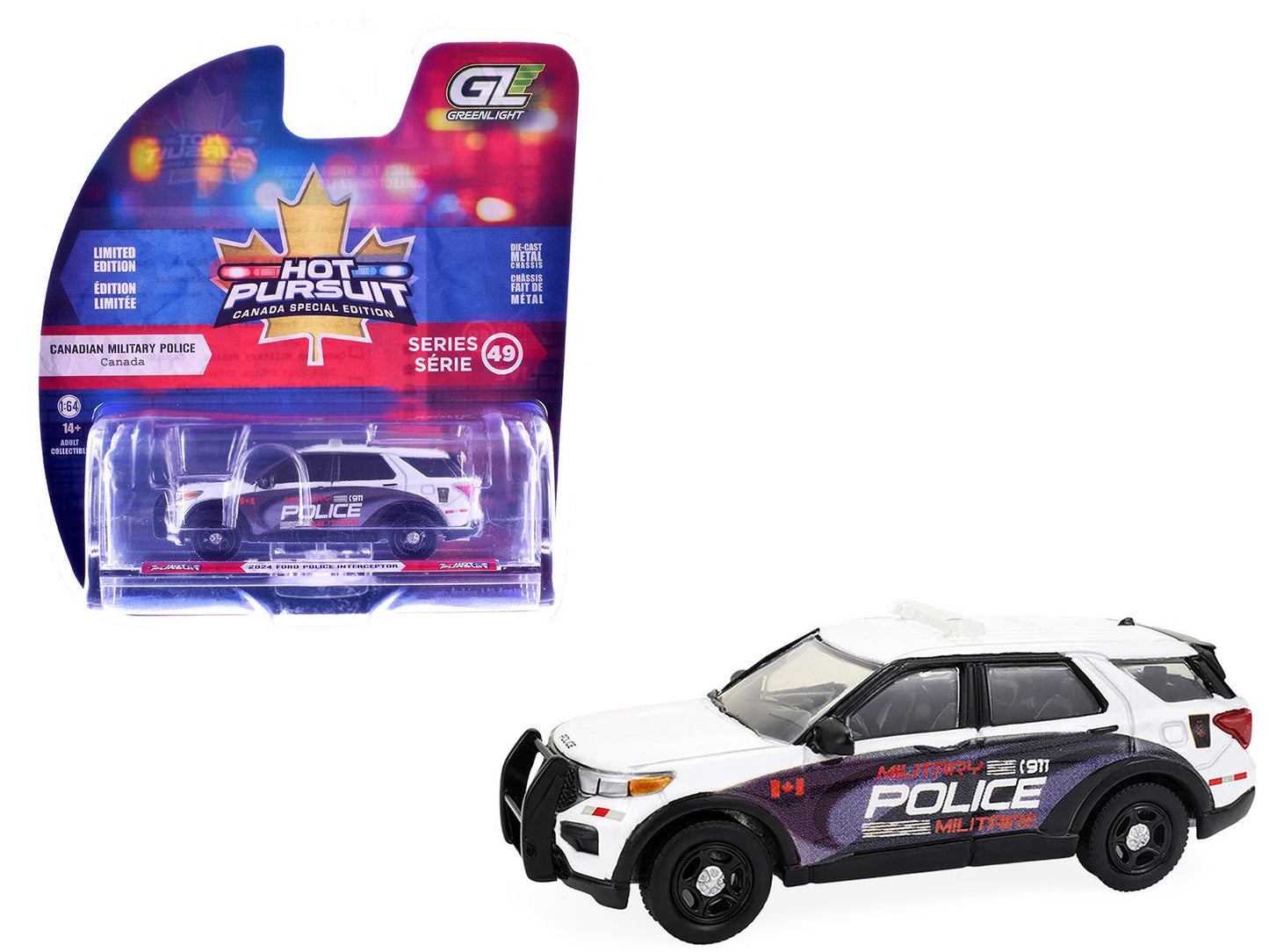2024 Ford Police Interceptor Utility "Canada Military Police" White with Graphics "Hot Pursuit - Canada Special Edition" Series 1/64 Diecast Model Car by Greenlight free shipping USA