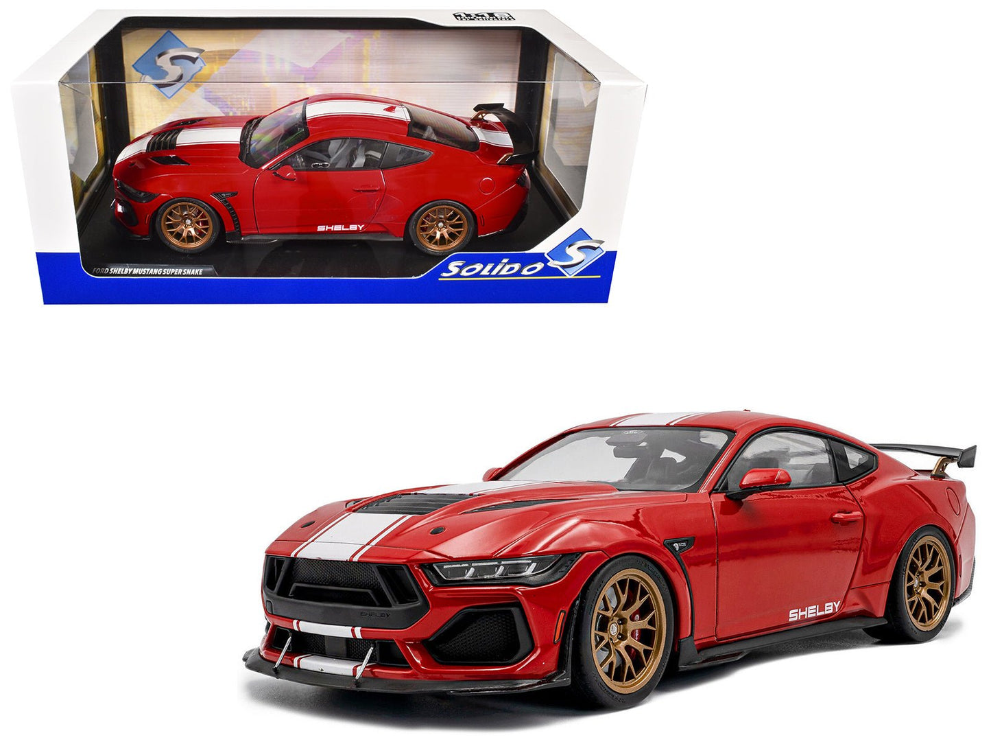 2024 Ford Shelby Mustang Super Snake Race Red with White Stripes 1/18 Diecast Model Car by Solido free shipping USA