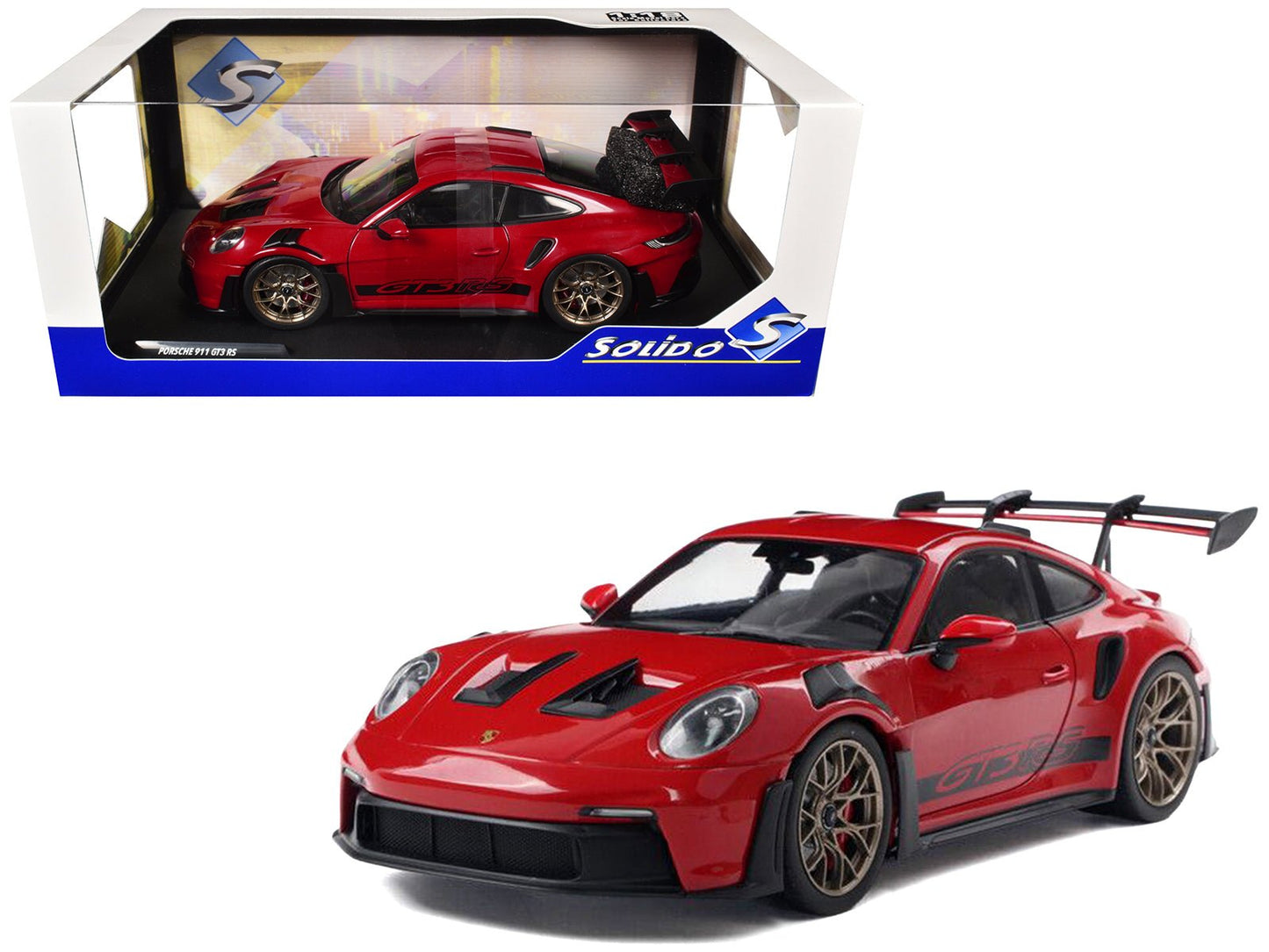 2024 Porsche 911 (992) GT3 RS Guards Red with Black Stripes 1/18 Diecast Model Car by Solido free shipping USA