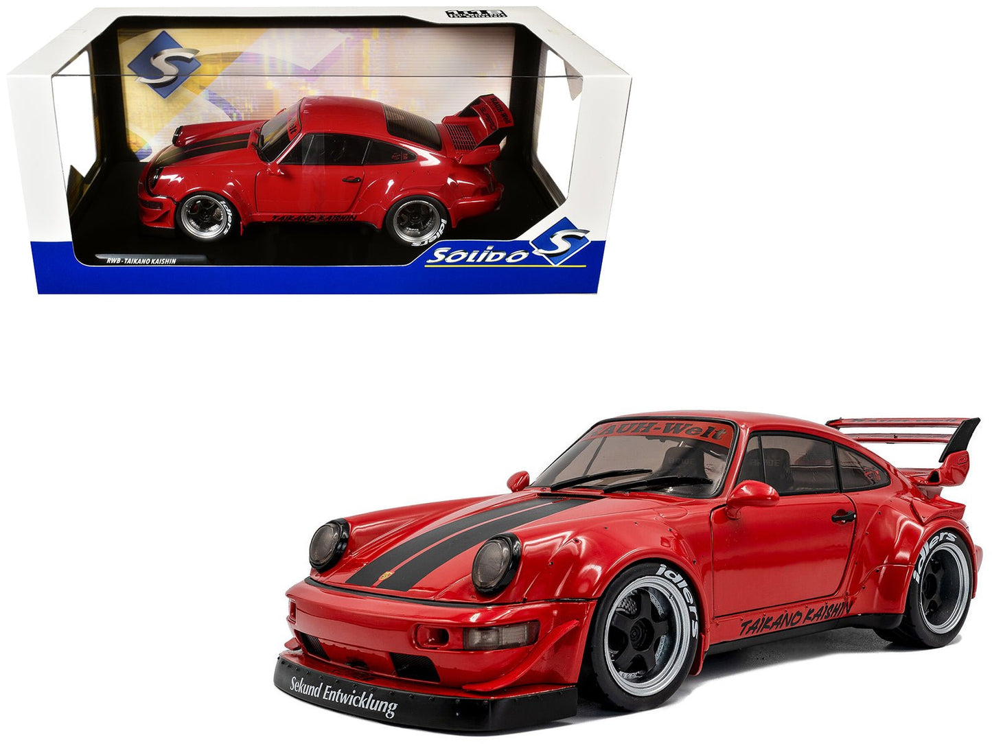 2024 RWB Bodykit "Taikano Kaishin" Red with Black Stripes 1/18 Diecast Model Car by Solido free shipping USA