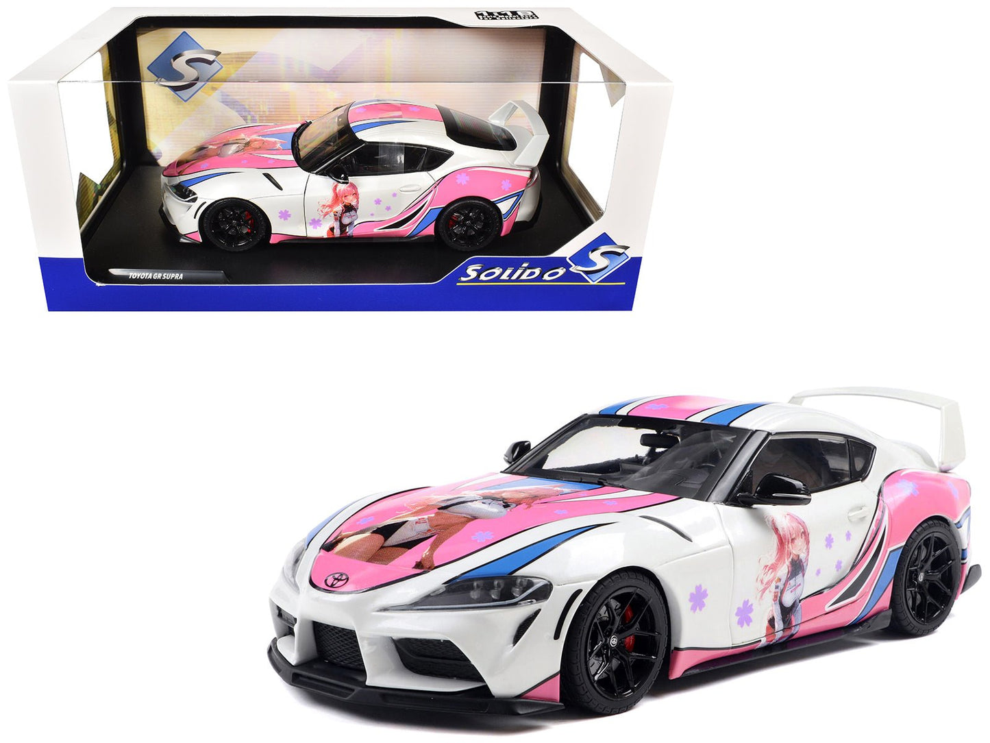 2024 Toyota GR Supra "Itasha" White with Graphics "StreetFighters" 1/18 Diecast Model Car by Solido free shipping USA