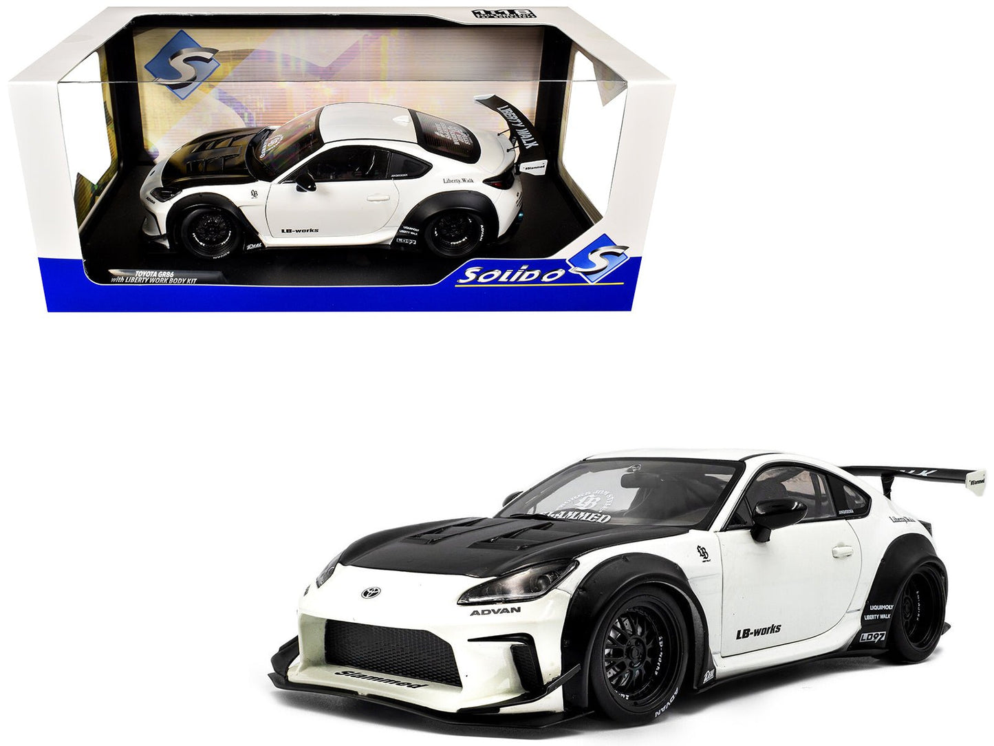 2024 Toyota GR86 LBWK Body Kit RHD (Right Hand Drive) Pearl White with Carbon Hood 1/18 Diecast Model Car by Solido free shipping USA