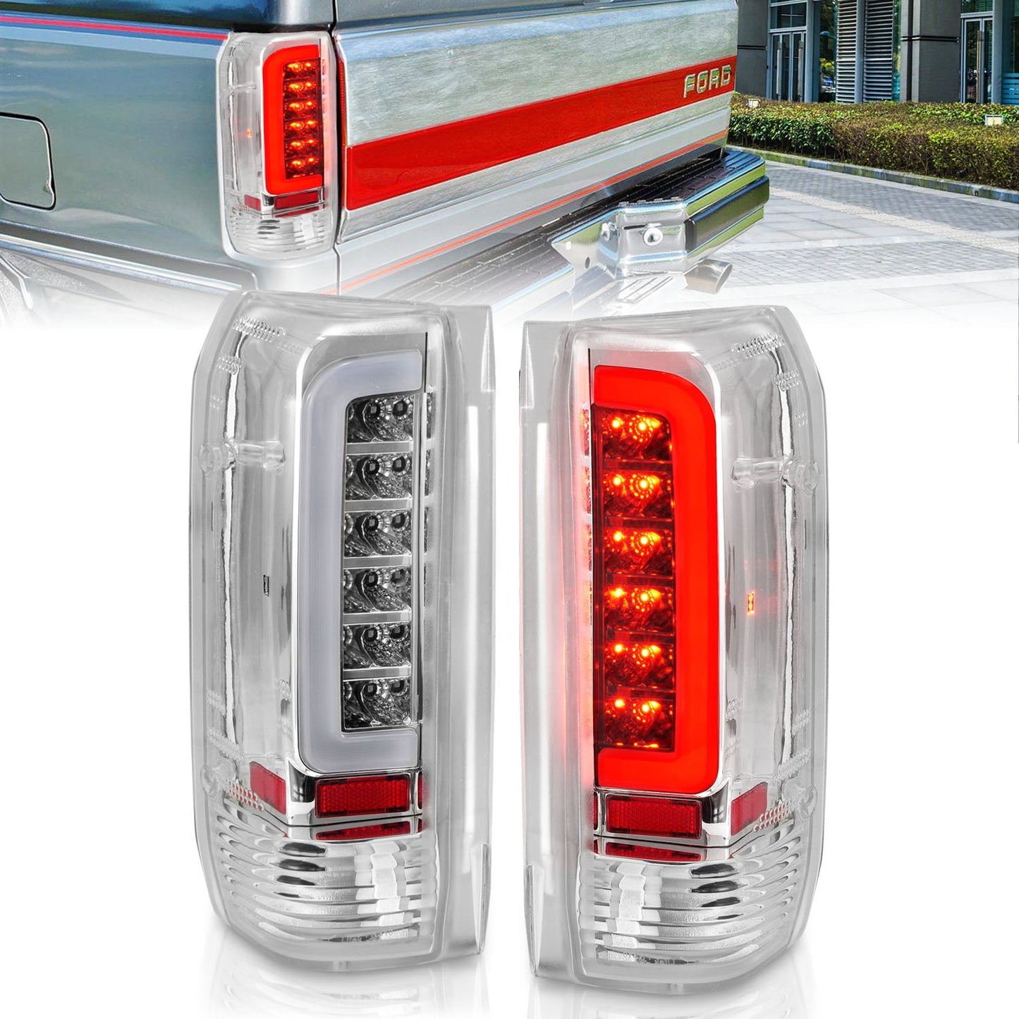 ANZO 1987-1996 Ford F-150 LED Taillights Chrome Housing Clear Lens (Pair) 311352
