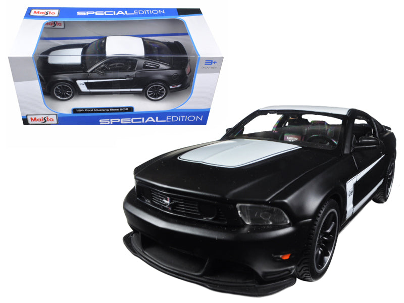 2012 Ford Mustang Boss 302 Matt Black and White 1/24 Diecast Model Car by Maisto free shipping USA