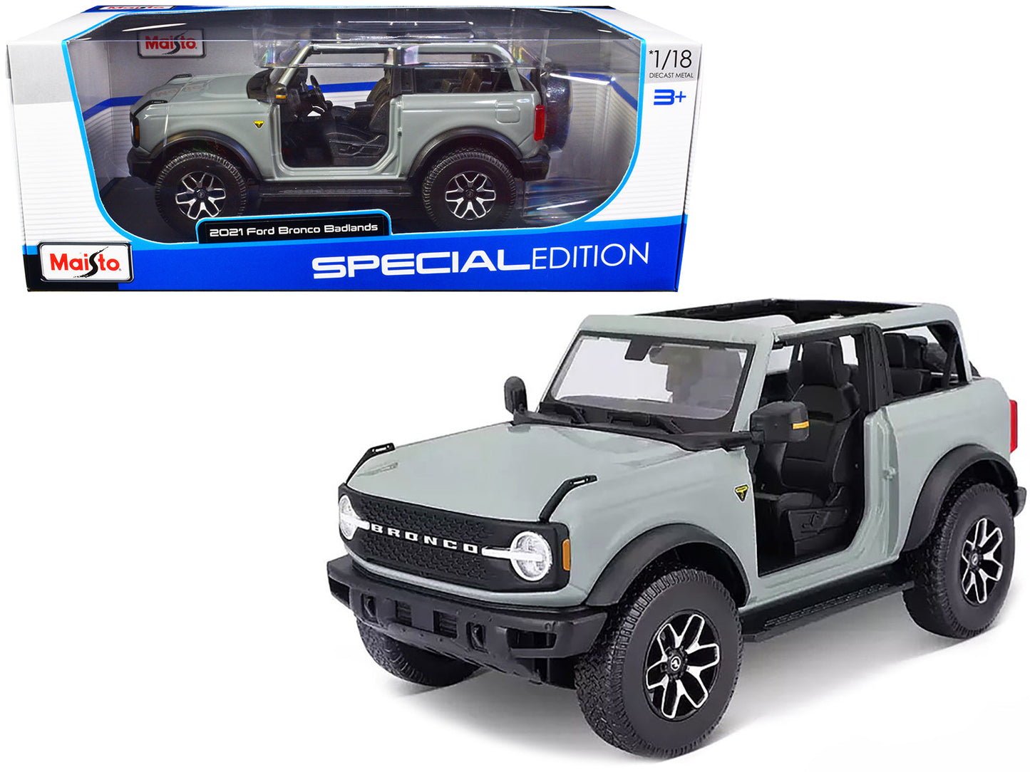 2021 Ford Bronco Badlands Light Gray "Special Edition" 1/18 Diecast Model Car by Maisto free shipping USA