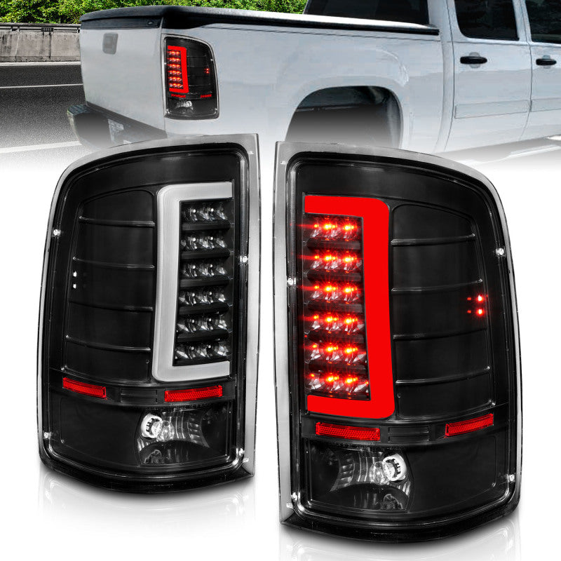 ANZO 2007-2013 GMC Sierra LED Tail Lights w/ Light Bar Black Housing Clear Lens 311388