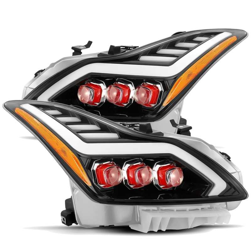 AlphaRex 08-13 Infiniti G37 NOVA LED Proj Headlights Plank Style Gloss Black w/Red LED/Activ/DRL 881991 *Discontinued
