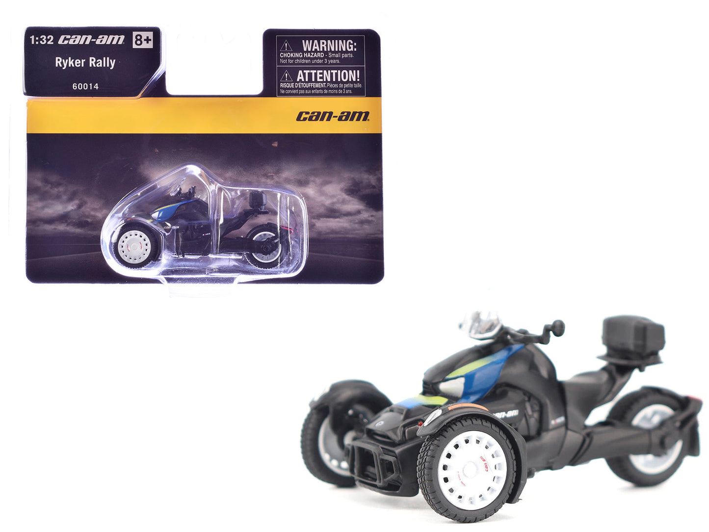 Can-Am Ryker Rally 3-Wheel Motorcycle Galactic Blue and Black 1/32 Diecast Model by BRP Models free shipping USA