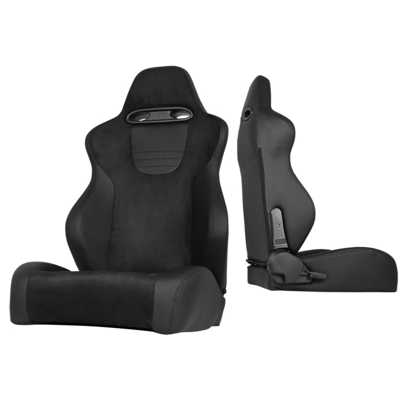 SPYDER Xtune Srt Style Racing Seat Suede/Pu (Double Slider) Black/Black Passenger Side RST-SRT-03-BK-PA 9933943