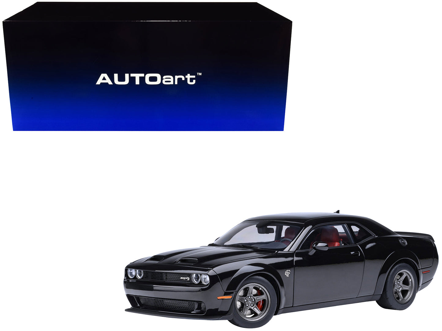 2023 Dodge Challenger SRT Super Stock Pitch Black with Red Interior 1/18 Model Car by Autoart free shipping USA