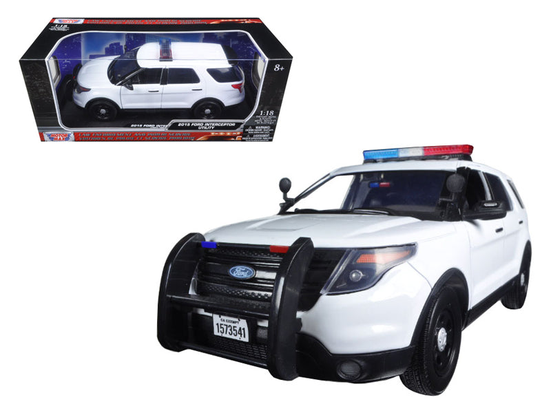 2015 Ford PI Utility Interceptor Police Car with Light Bar Plain White 1/18 Diecast Model Car by Motormax free shipping USA