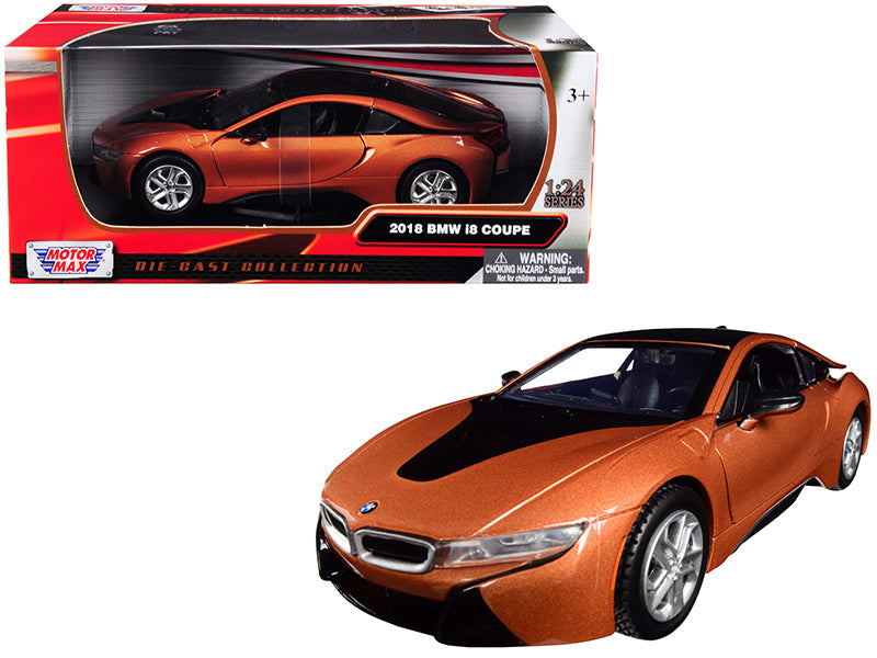 2018 BMW i8 Coupe Metallic Orange with Black Top 1/24 Diecast Model Car by Motormax free shipping USA