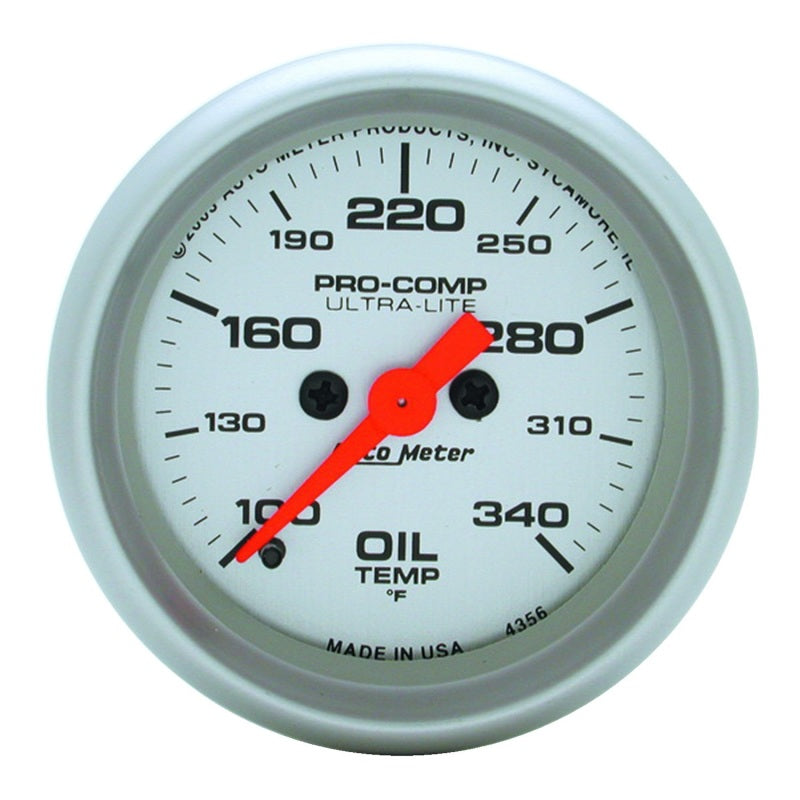 AutoMeter Ultra-Lite 52mm 100-340 degree F Full Sweep Electronic Oil Temperature Gauge 4356