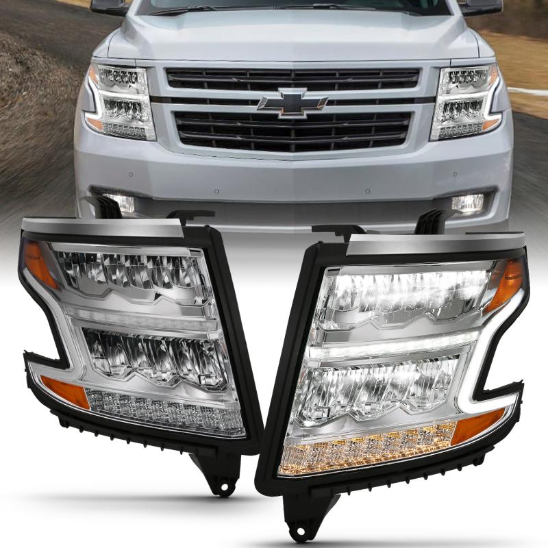 ANZO 15-20 Chevy Tahoe/Suburban LED Light Bar Style Headlights w/Sequential Chrome w/Amber 111479