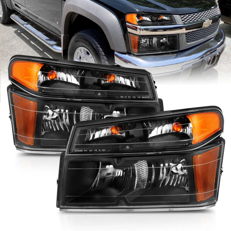 ANZO 2004-2006 Chevy Colorado Crystal Headlight Black Set (4pcs) Amber (OE Replacement) 111451