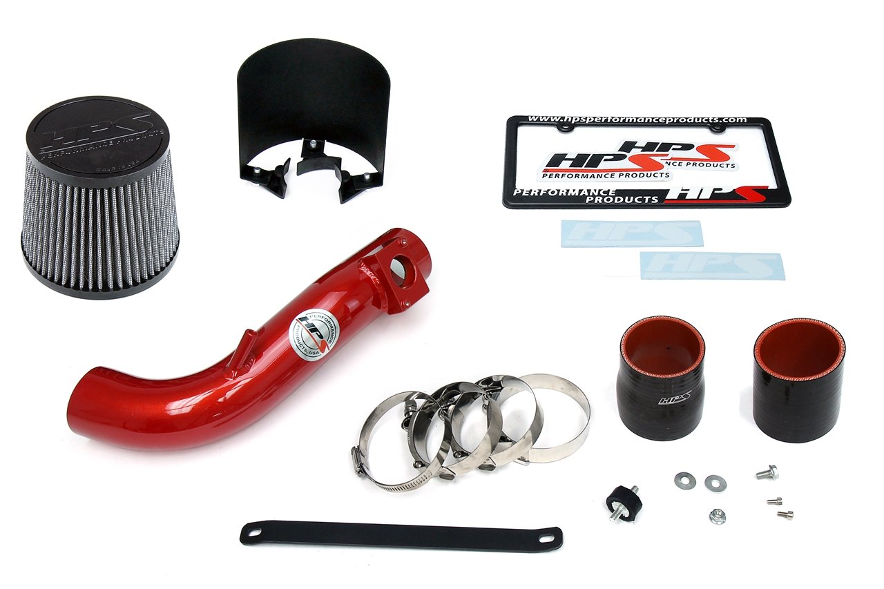 HPS Performance Shortram Air Intake Kit 2008-2014 Mitsubishi Lancer 2.0L 2.4L Non Turbo, Includes Heat Shield, Red