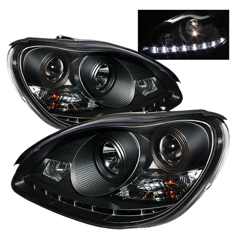 SPYDER Mercedes Benz S-Class 00-06 Projector Headlights Halogen Model- DRL Blk PRO-YD-MBW220-DRL-BK 5011312