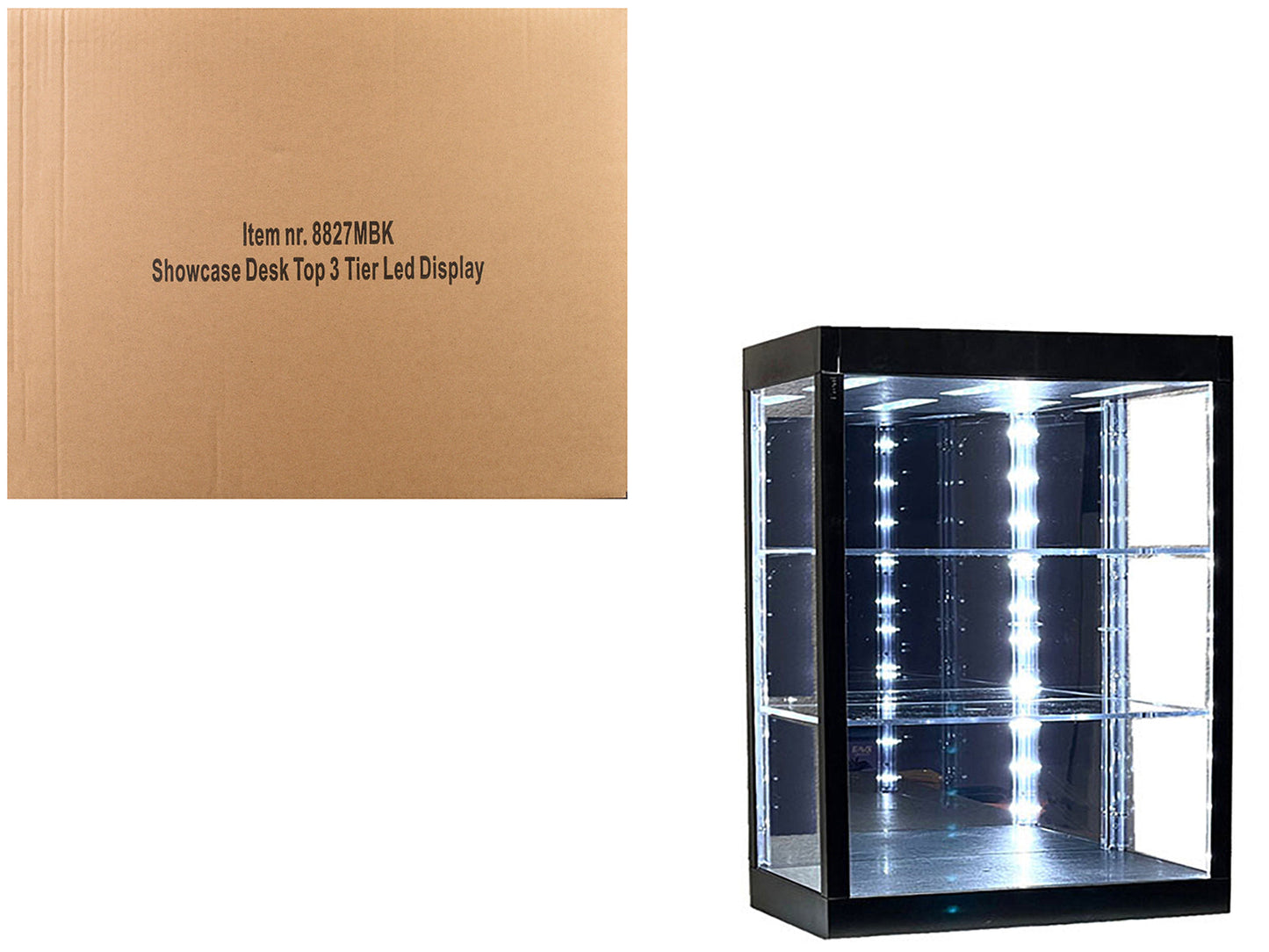 Showcase 3 Tier Display Case with Mirror Back Panel and LED Lights for 1/64-1/18 Scale Models free shipping USA