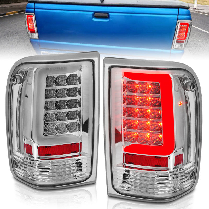 ANZO 1993-1997 Ford Ranger LED Tail Lights w/ Light Bar Black Housing Clear Lens 311361