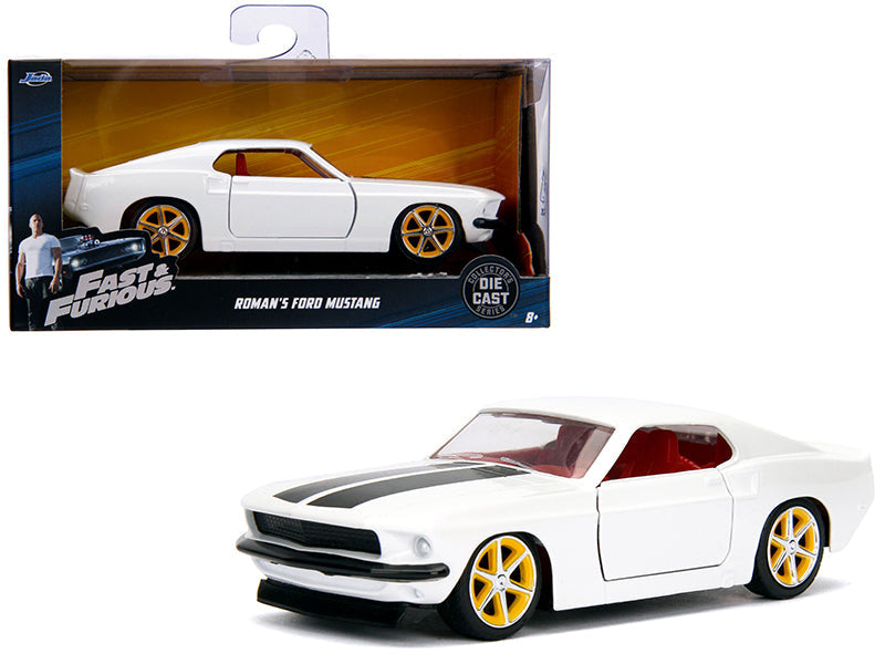 Roman's Ford Mustang White with Black Stripes and Red Interior "Fast & Furious" Movie 1/32 Diecast Model Car by Jada free shipping USA