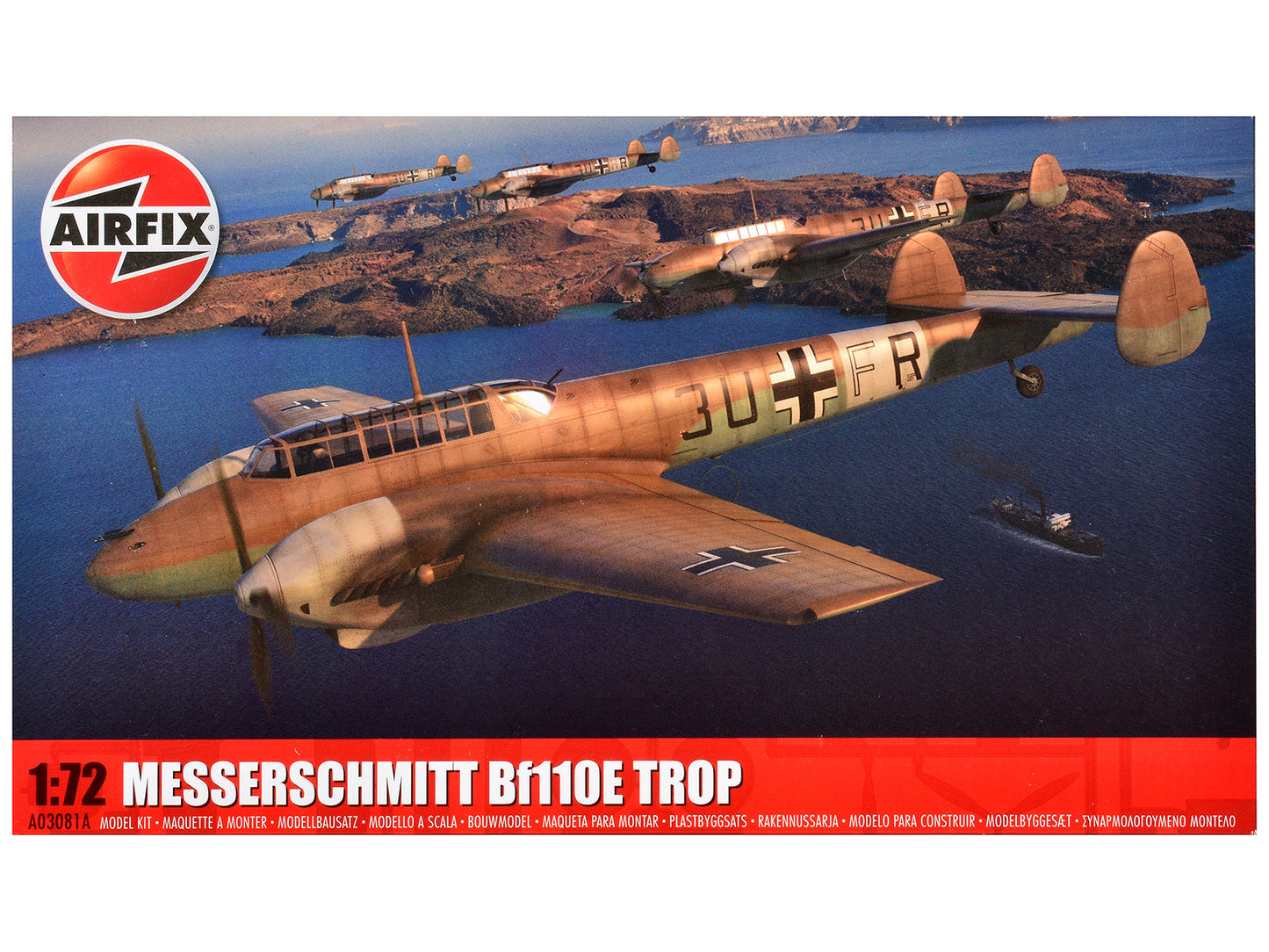 Level 2 Model Kit Messerschmitt Bf110E/E-2 TROP Fighter Aircraft with 2 Scheme Options 1/72 Plastic Model Kit by Airfix free shipping USA