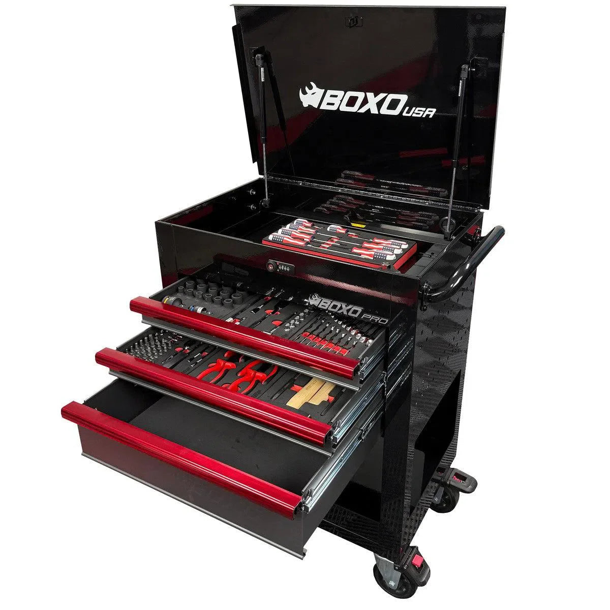 T1 Boxo Pro Series | 28″ 3-Drawer Flip-Top Service Cart with Quick Service Master Tool Set
