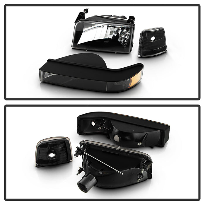 SPYDER Xtune Ford F150/Bronco 92-96 Headlights w/Corner Bumper 6pcs Amber- Black HD-JH-FB92-SET-AM-BK 5073136