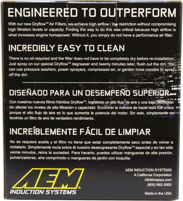AEM Induction AEM DryFlow Air Filter 2-3/4in. Flange / 4in. OD / 5in. H / 10 Degree Flg. (Special Order) 21-202D-AK