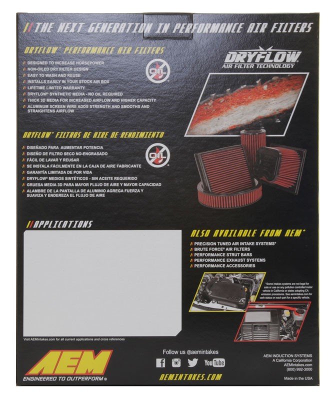 AEM Induction DryFlow Air Filter 99- GM P/U 4.3/4.8/5.3/6.0L AIP28-20129