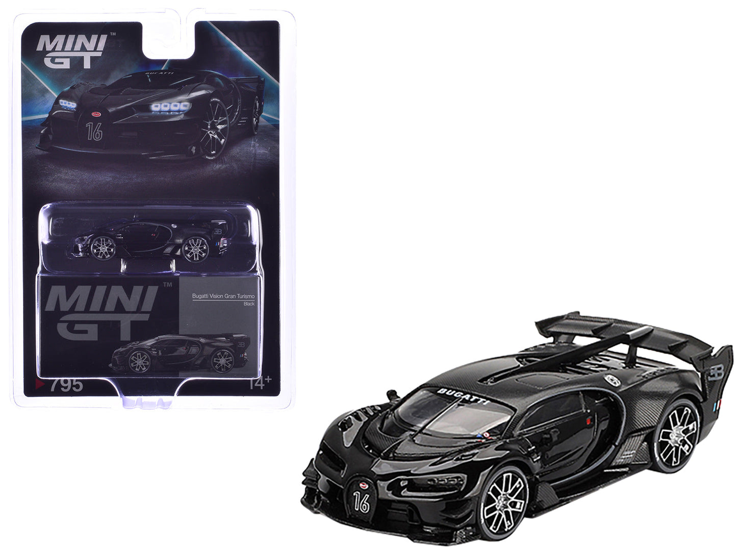 Bugatti Vision Gran Turismo Black and Carbon Limited Edition 1/64 Diecast Model Car by Mini GT free shipping USA