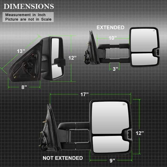 SPYDER xTune Chevy Silverado 14-16 Heated Amber LED Signal Telescoping Mirrors MIR-CSIL14S-G2-PWH-AM-SET 9936708