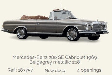 Norev 1969 Mercedes-Benz 280 SE W111 Cabriolet Beige Grey Metallic 1:18