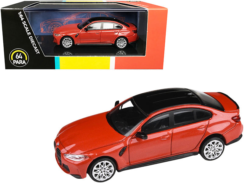 BMW M3 (G80) Toronto Red Metallic with Black Top 1/64 Diecast Model Car by Paragon free shipping USA