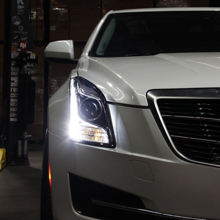 SPYDER xTune 13-18 Cadillac ATS w/LED DRL Halogen Projector Headlights OE Chrome (PRO-JH-CATS14-SLED-C) 9948671
