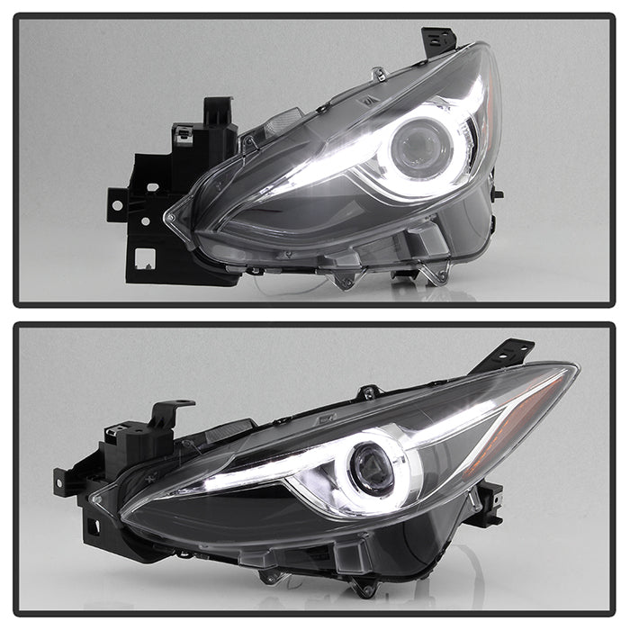 SPYDER xTune 14-17 Mazda 3 Sedan Halogen Model Only LED Light Bar Proj Headlights - Blk - PRO-JH-M314-LB-BK 9047206