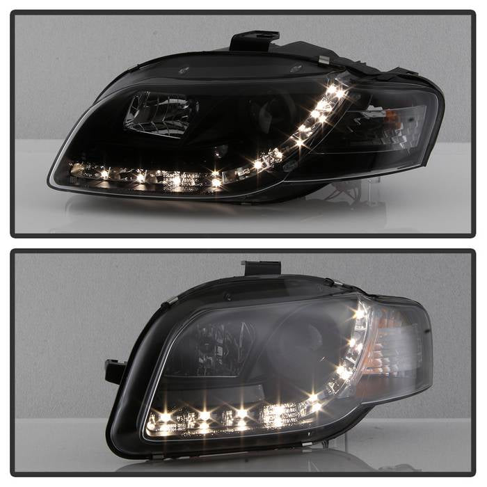 Spyder Audi A4 06-08 Projector Headlights Halogen Model Only - DRL Black PRO-YD-AA405-DRL-BK 5008572