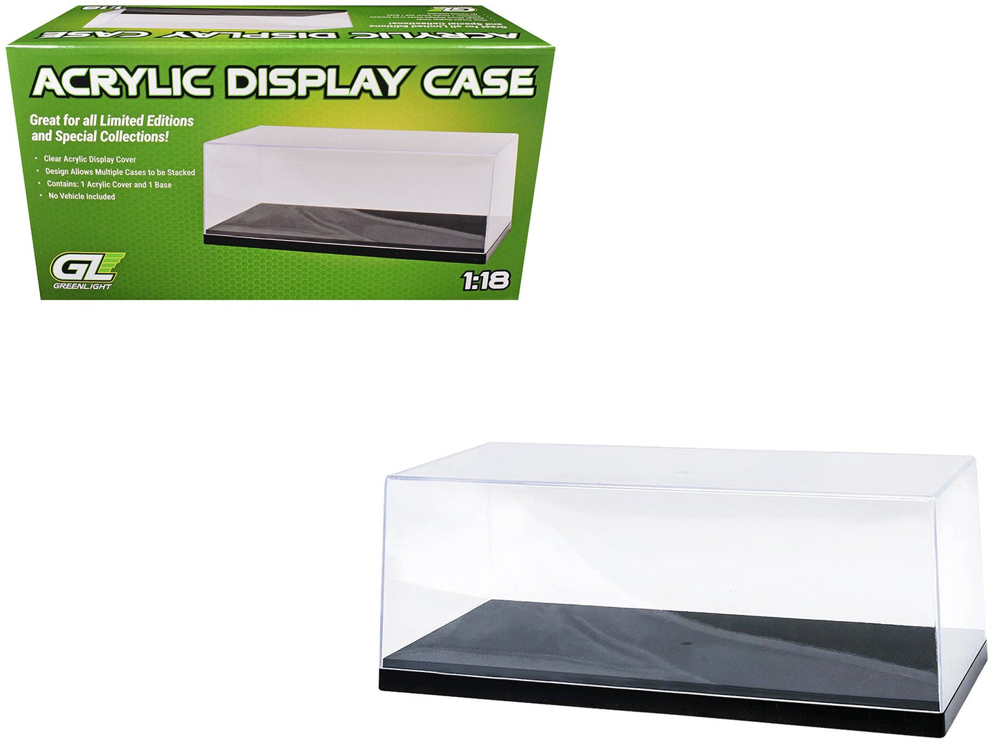 Acrylic Display Case for 1/18-1/24 Scale Model Cars with Black Plastic Base (Replaces Greenlight 55020) by Greenlight free shipping USA