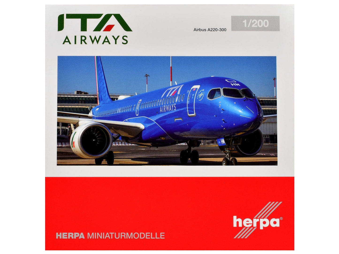 Airbus A220-300 Commercial Aircraft "ITA Airways" (EI-HHM) Blue with Tail Stripes 1/200 Diecast Model Airplane by Herpa free shipping USA