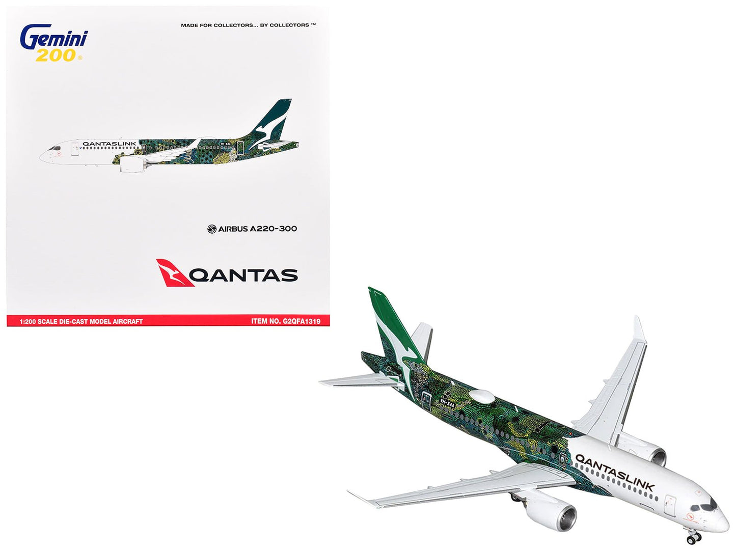Airbus A220-300 Commercial Aircraft "QantasLink - Minyma Kutjara Tjukurpa Livery" (N531PA) White with Green Graphics "Gemini 200" Series 1/200 Diecast Model Airplane by GeminiJets free shipping USA